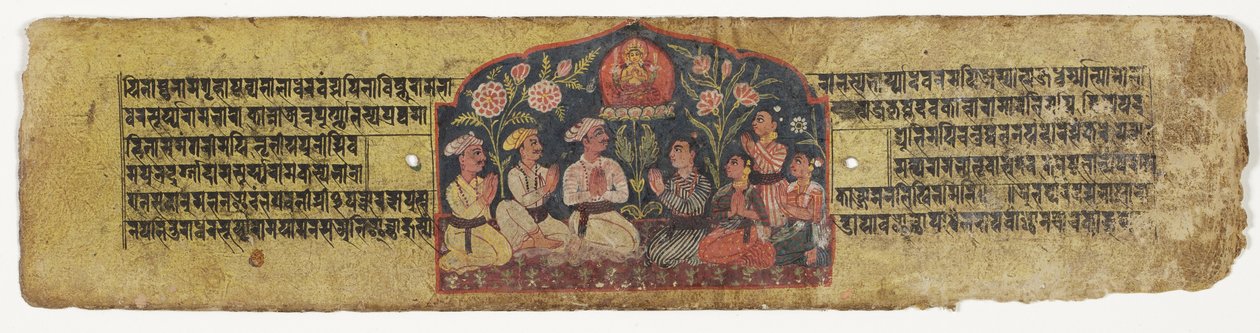 Adoração de Manjusri, 1659 (wc & ink opaca no papel) de Nepalese School