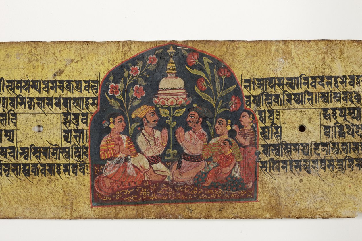 Adoração de uma stupa, 1659 (wc e tinta opaca no papel) de Nepalese School