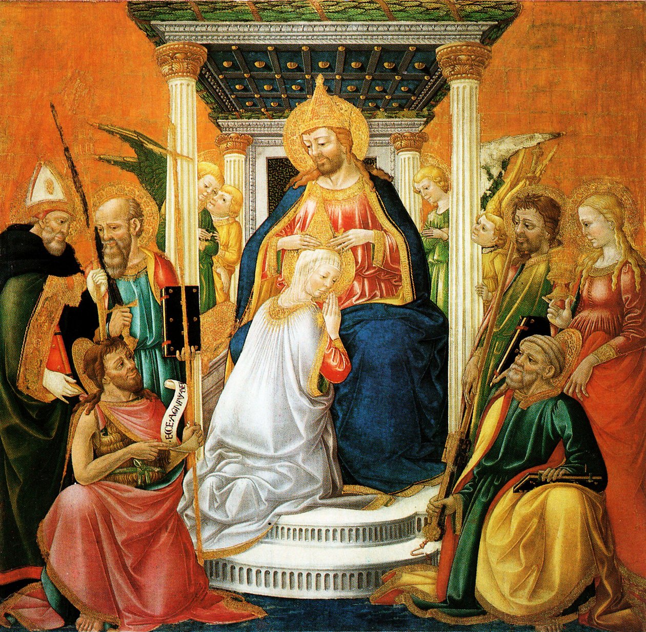Coroação da Virgem, tempera em painel datada de 1476 e 1481, por Neri di Bicci de Neri di Bicci  