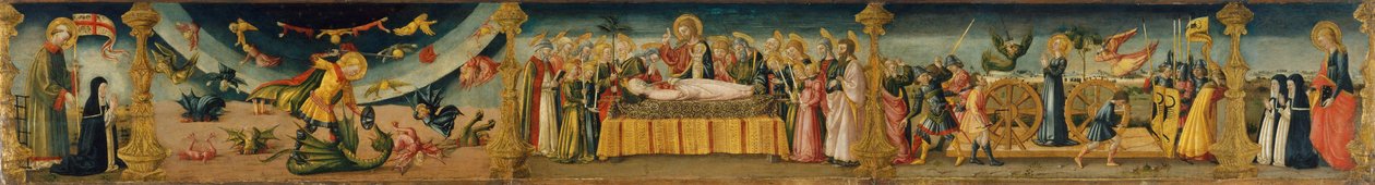 São Lourenço, São Miguel e o Dragão, a Dormitio Virginis e o Martírio de Santa Catarina de Neri di Bicci