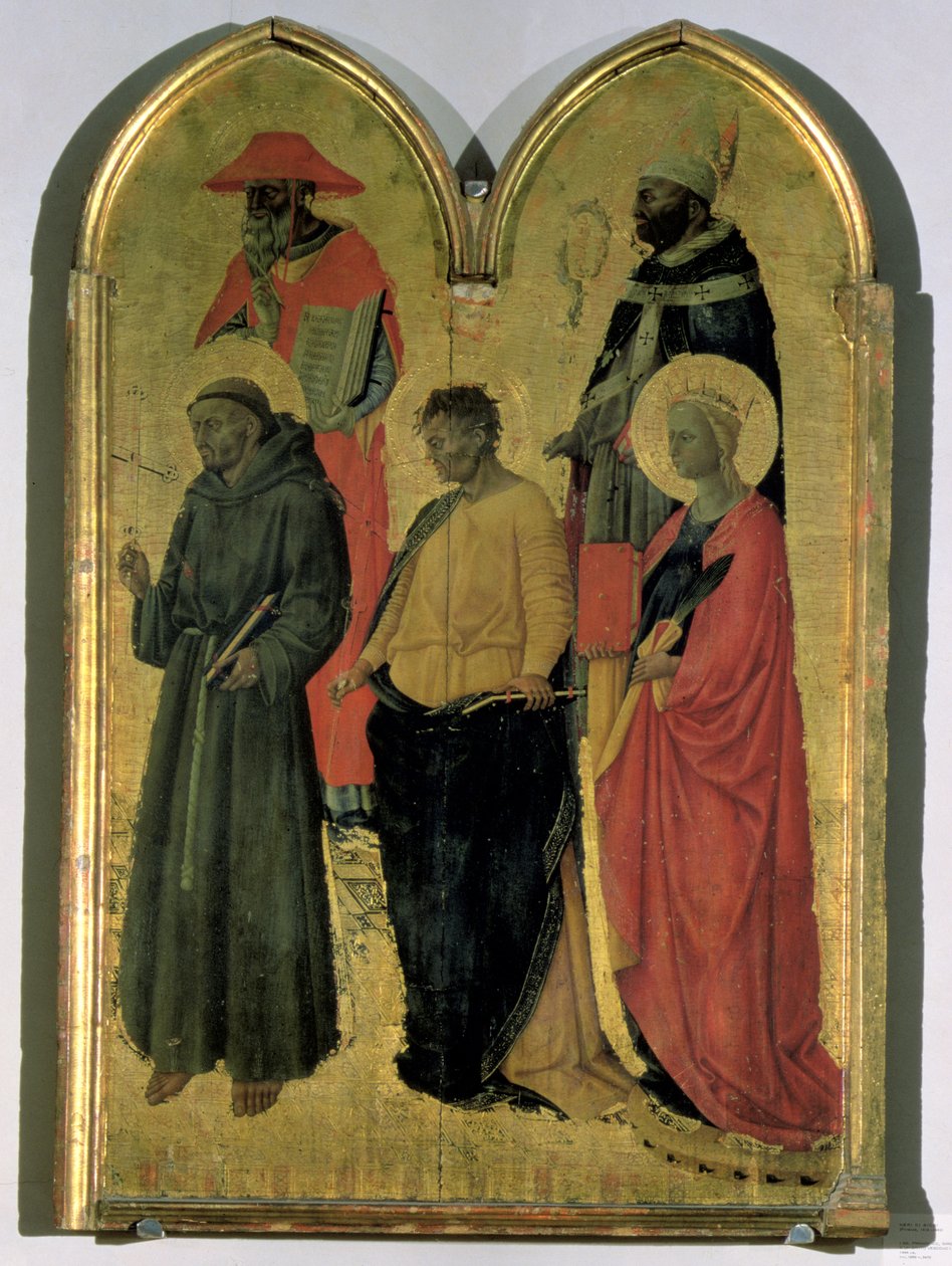 São Francisco, São Jerônimo, São Filipe, Santa Catarina e um santo bispo, c.1444 (têmpera no painel) de Neri di Bicci