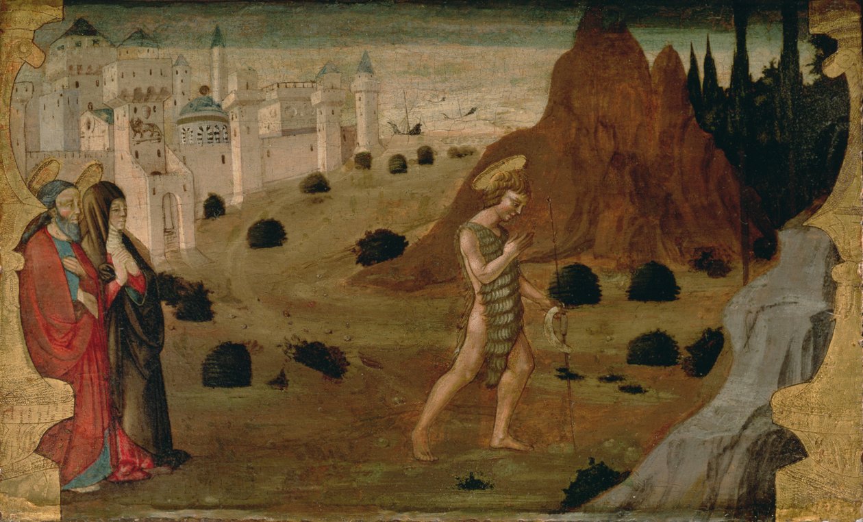 São João Batista Deixando para o deserto (tempera no painel) de Neri di Bicci