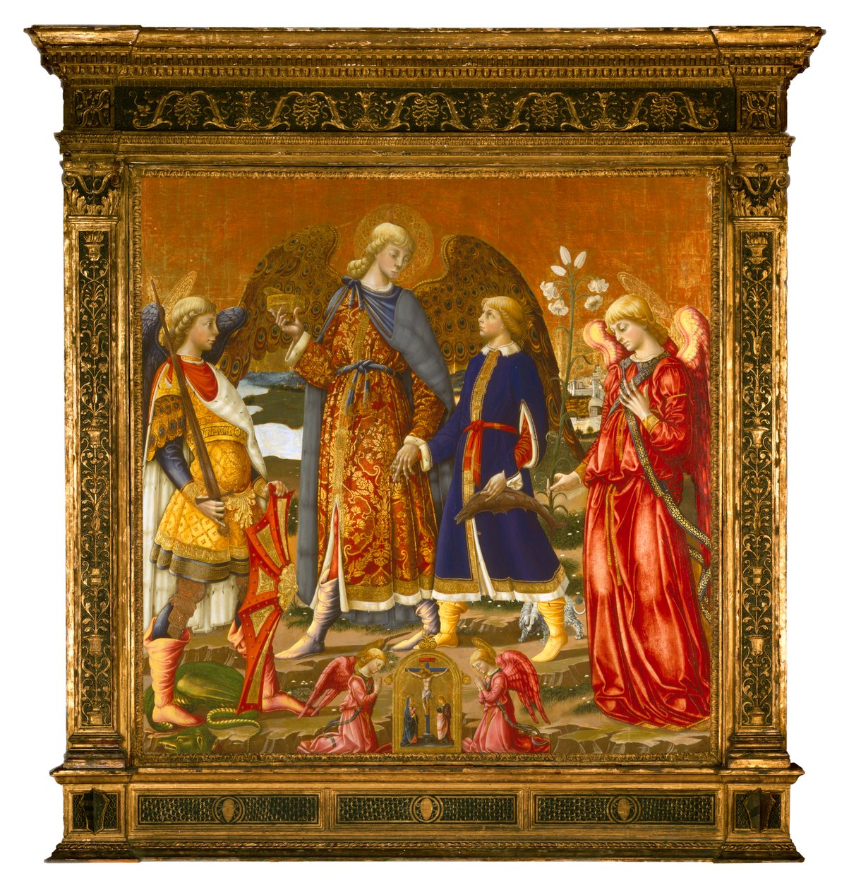 Tobias e Três Arcanjos, 1471 (têmpera, óleo, ouro e prata no painel) de Neri di Bicci