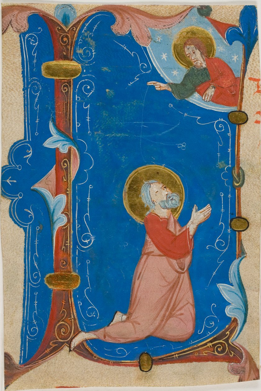 Rezando Santo (Moisés?) com Cristo em uma inicial historiada "L", de um livro de coro de Neri da Rimini