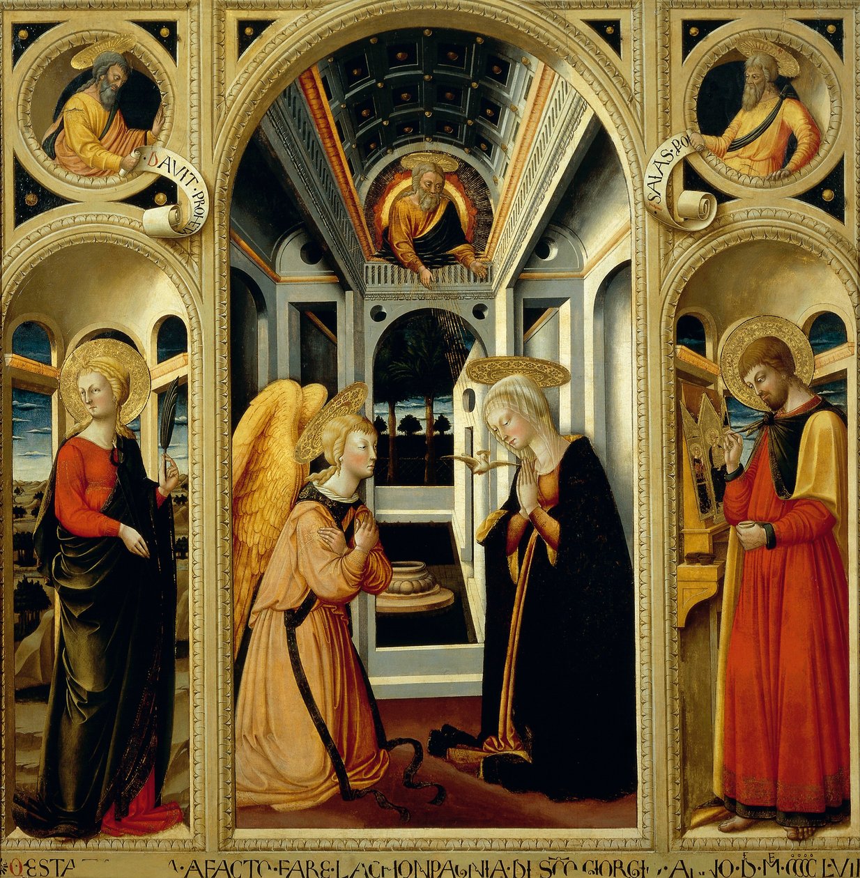 Anunciação mostrando Santa Apolónia, São Lucas e os profetas David e Isaías, de Neri di Bicci (1418-1492) de Neri di Bicci