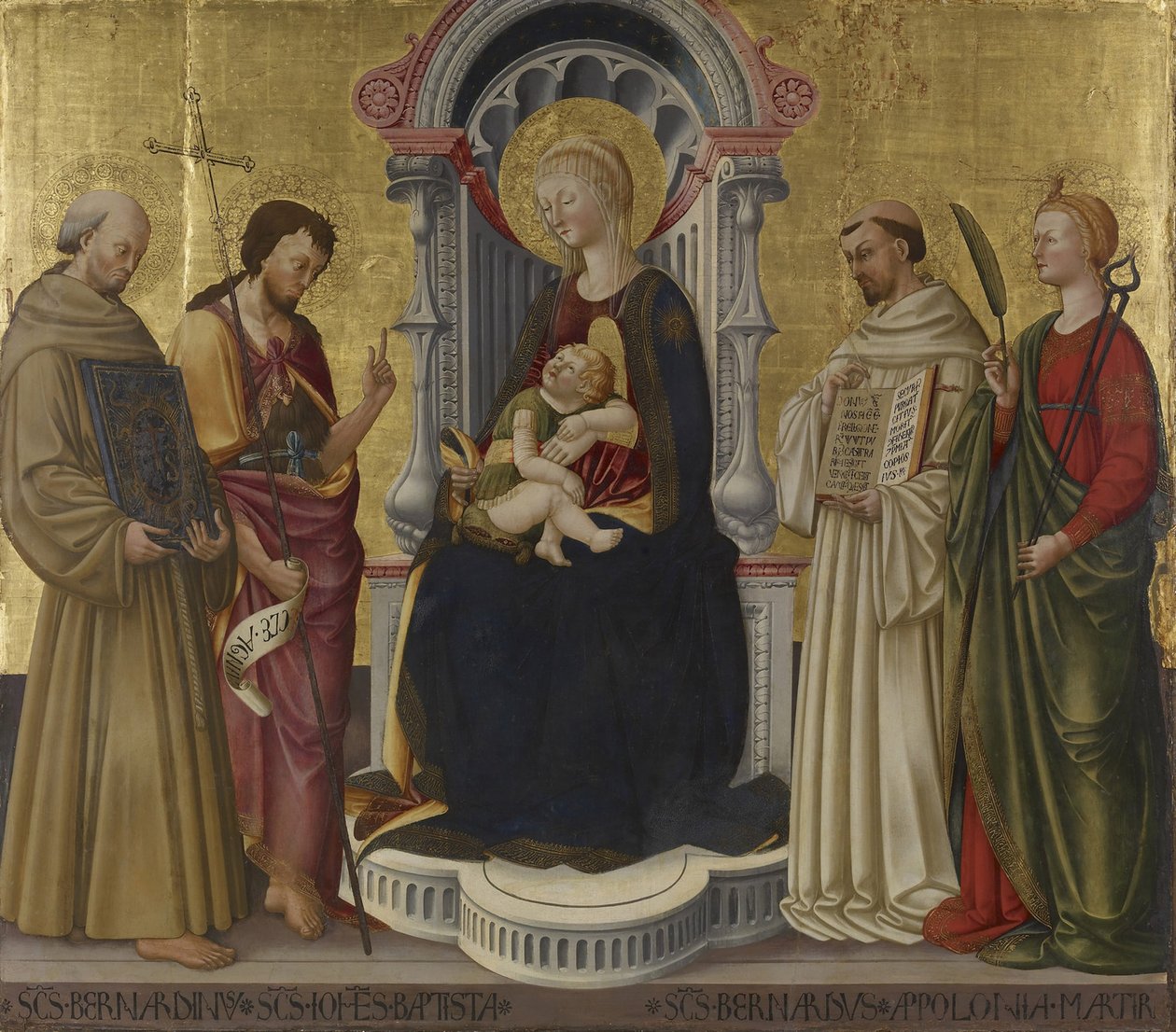 Virgem e Criança Entronizada com Quatro Santos, c.1450 (têmpera e ouro no painel) de Neri di Bicci