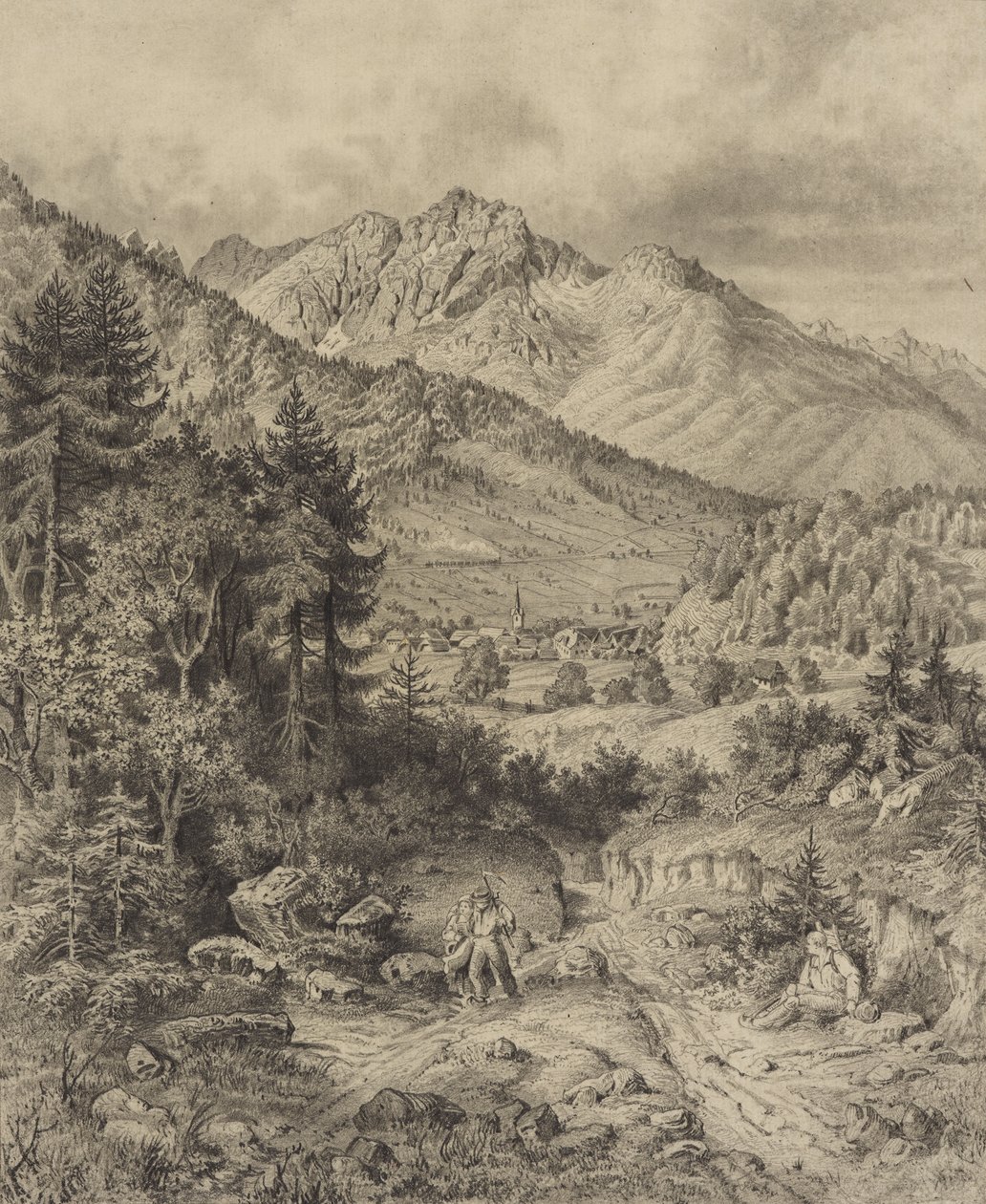 Alpenlandschaft com Staffage de Leopold Blonder