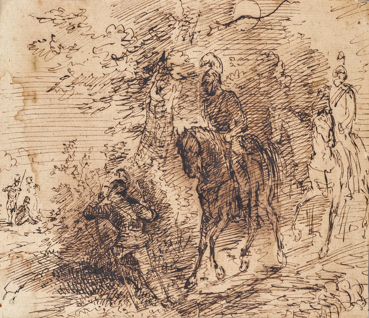 Soldados montados observam outros três soldados de Leopold Blonder