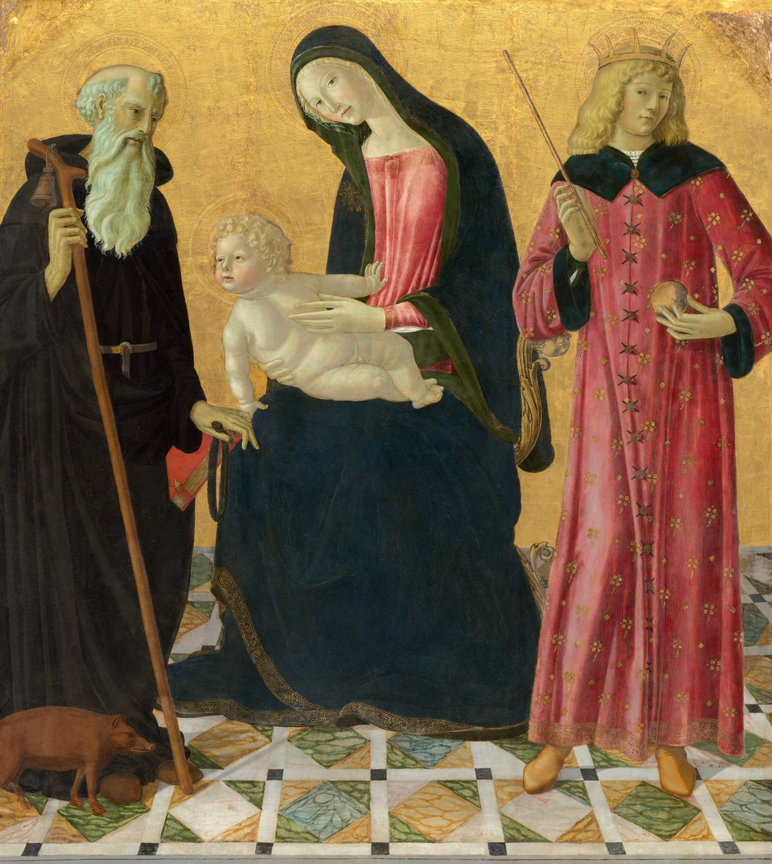 Madonna e Criança com Santo Antônio Abade e São Sigismundo, c. 14901495. de Neroccio de Landi