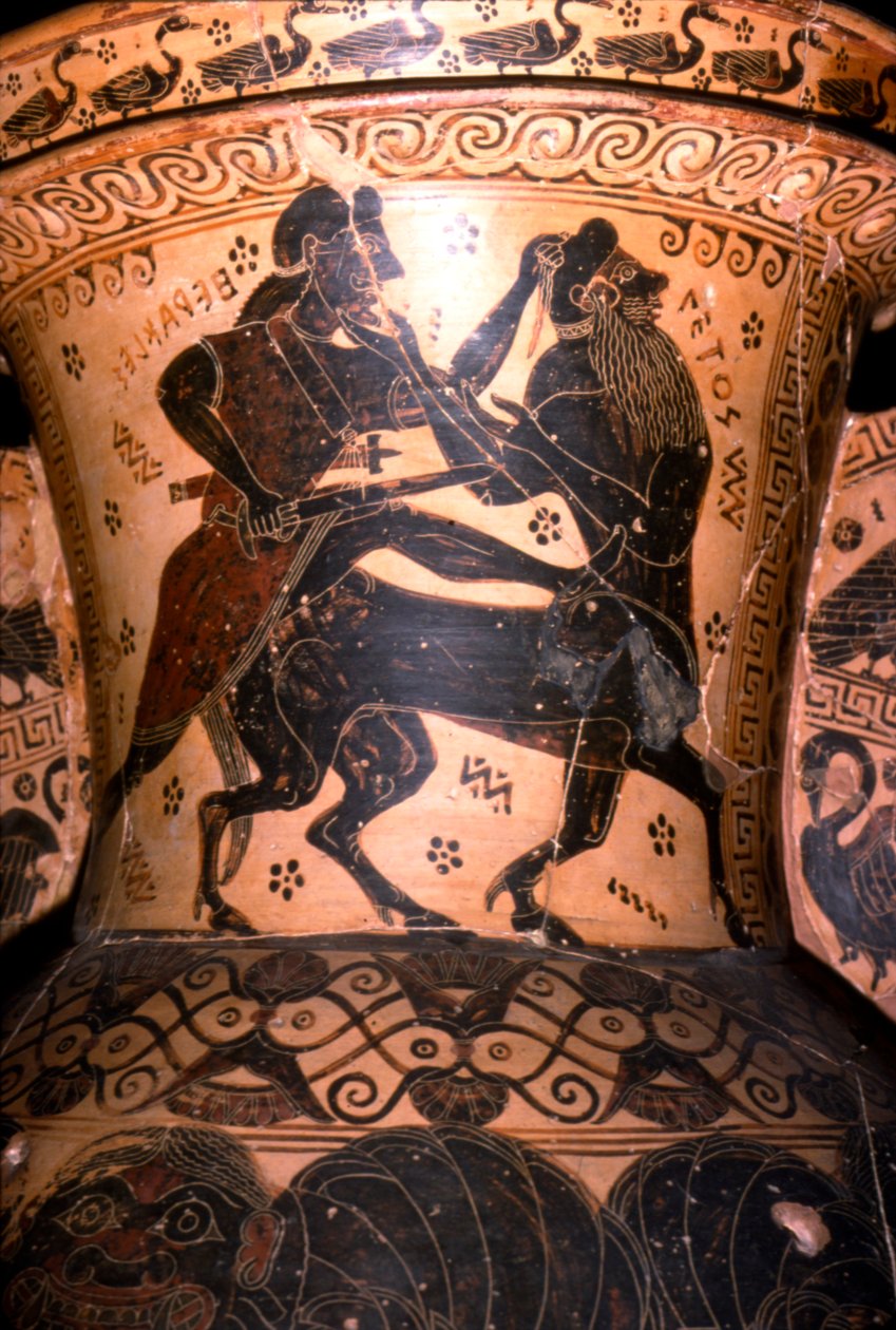 Hércules e o Centauro Setos, Detalhe do Pote Grego, Coríntio, século VII aC de Nessos Painter