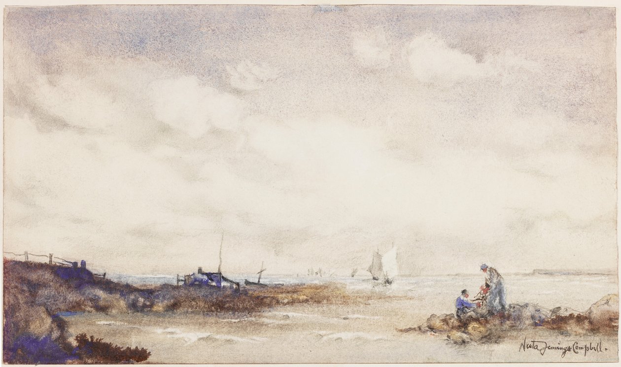 Sussex Coast (tinta e lavagem em papel) de Nesta Jennings Campbell