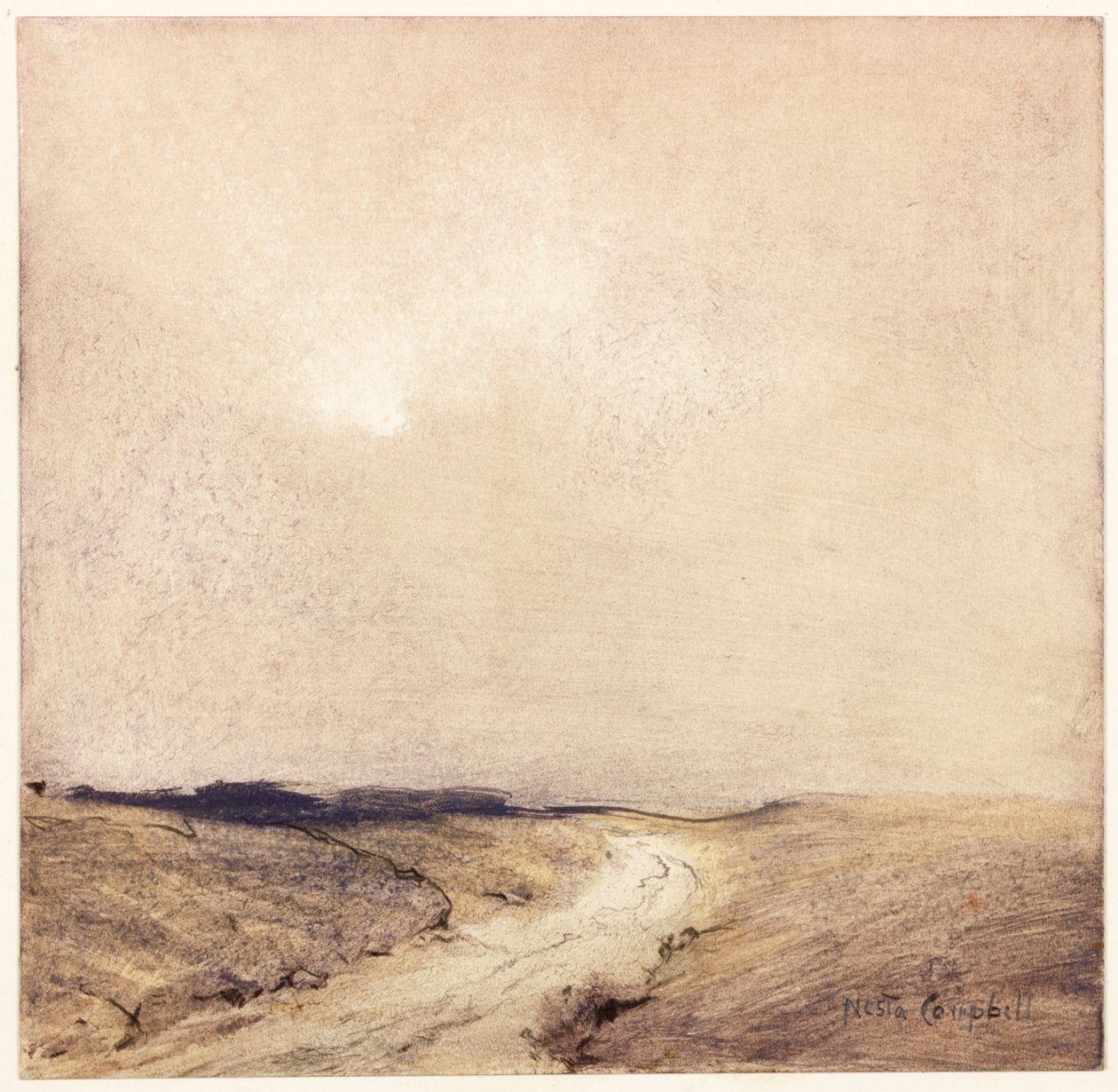 Yorkshire Moorland (lápis e aquarela sobre papel colado em cartão) de Nesta Jennings Campbell