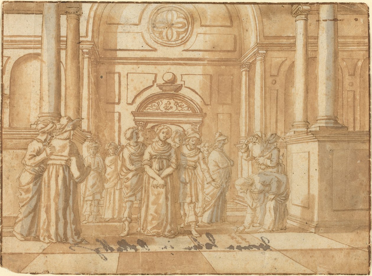 Cristo e a mulher apanhada em adultério de Netherlandish 16th Century