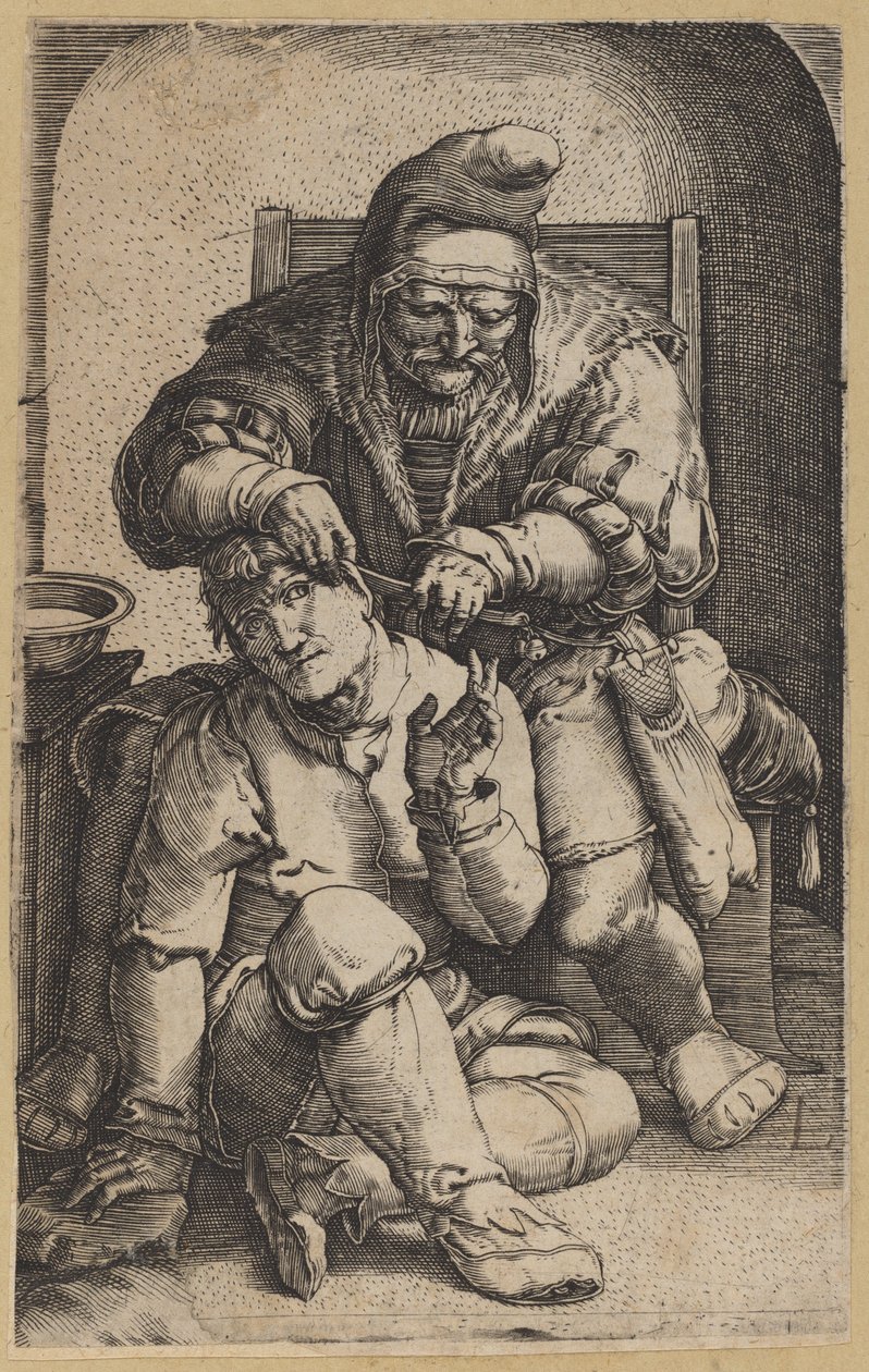 O Cirurgião [cópia reversa] de Netherlandish 16th Century, after Lucas van Leyden