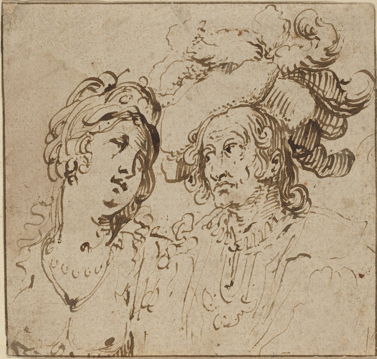 Cavalier com uma prostituta de Netherlandish 17th Century