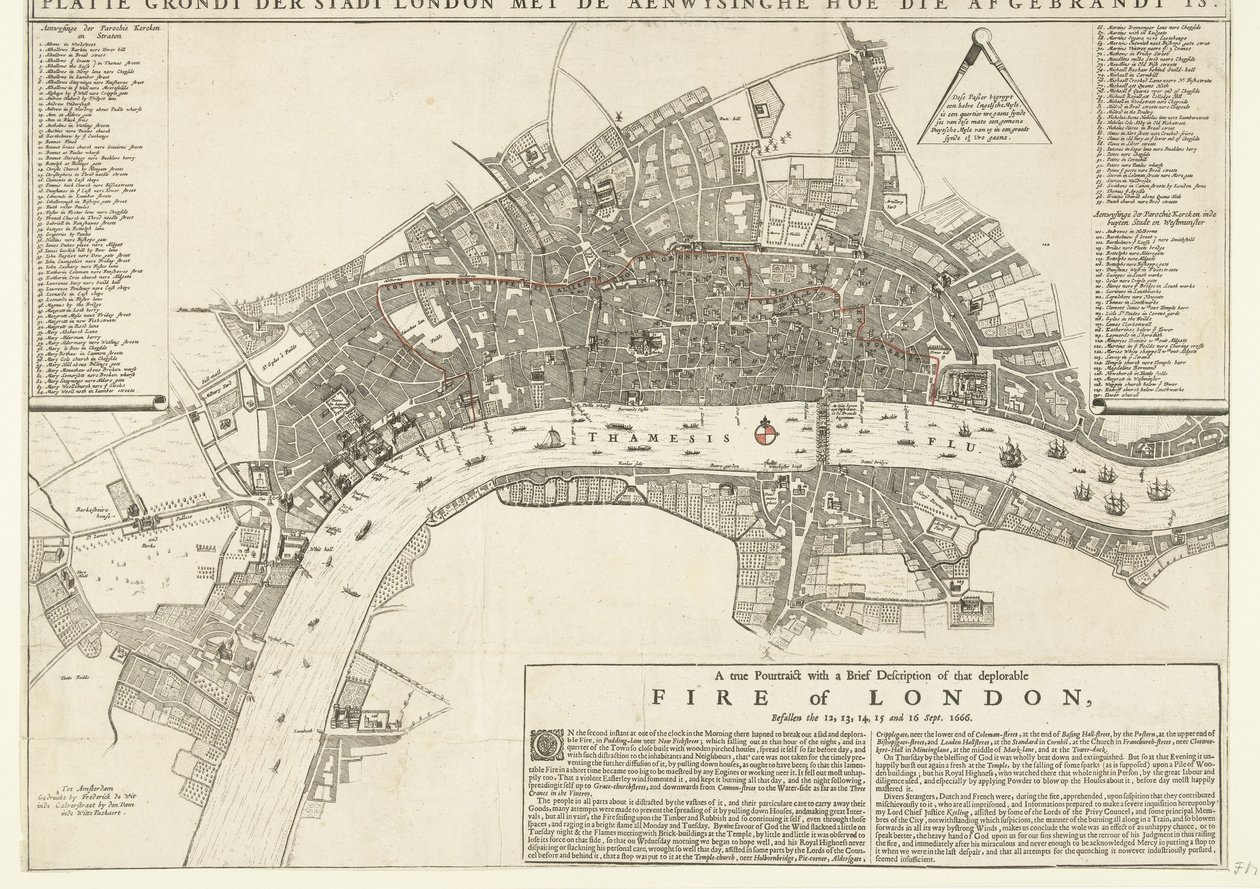 Um verdadeiro Pourtraict com uma breve descrição daquele deplorável incêndio de Londres, Befallen o 12 de Netherlandish School