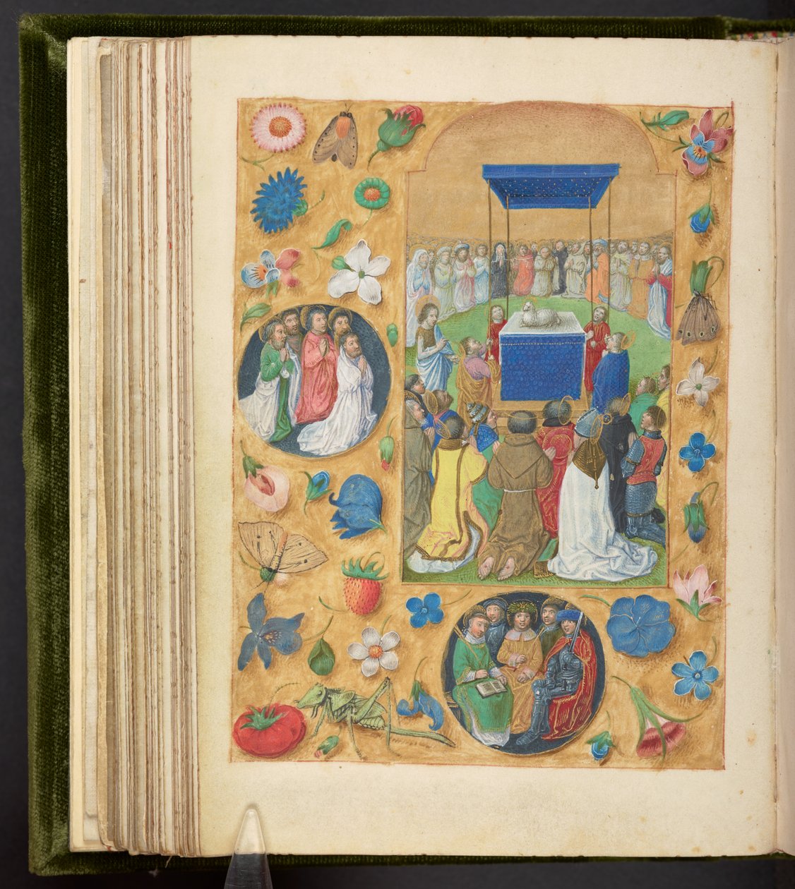 Adicionar. 17280, f.77v, A Adoração do Cordeiro Místico, das Horas de Filipe, o Belo, c.1495 (velino) de Netherlandish School