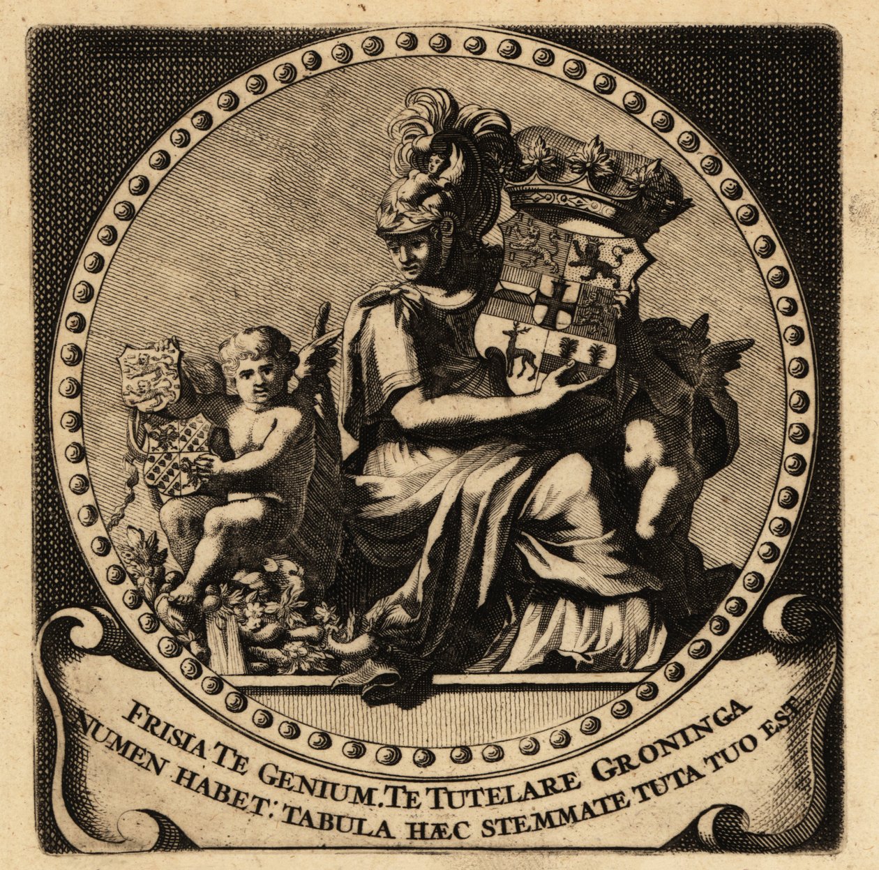 Figura alegórica de Friesland e Groningen com brasões de armas de Netherlandish School