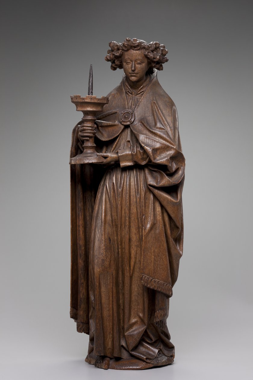 Candelabro de suporte de anjo, c.1480-1500 (carvalho) de Netherlandish School