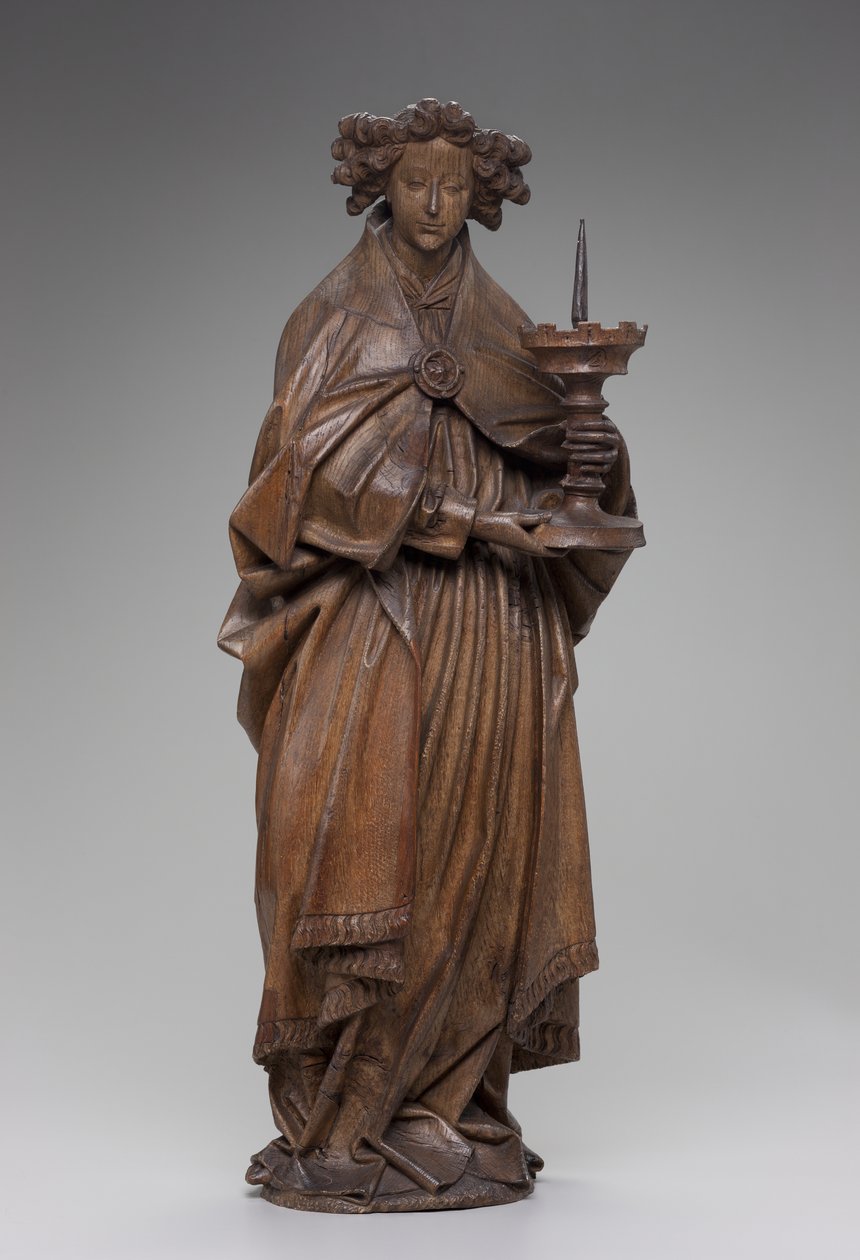 Candelabro de suporte de anjo, c.1480-1500 (carvalho) de Netherlandish School