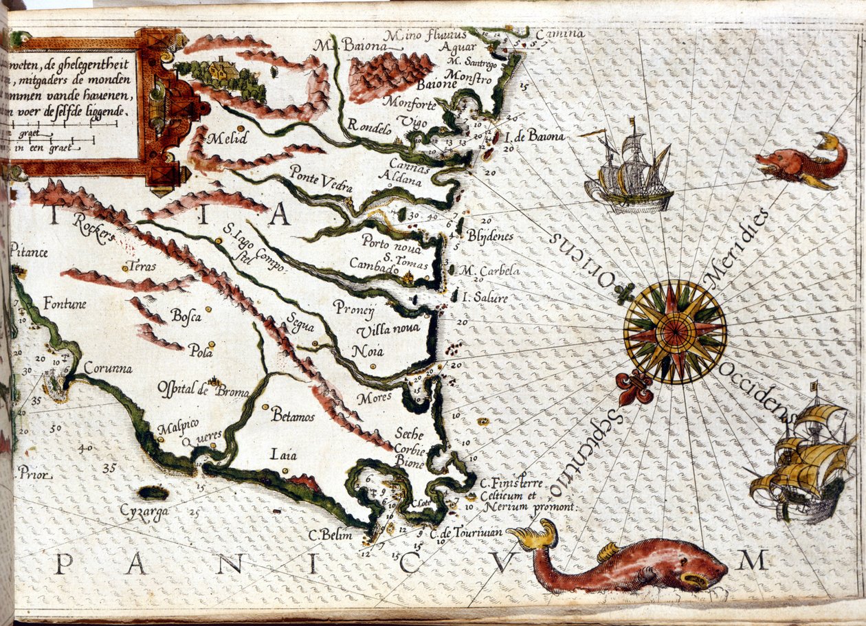 Cabo Finisterre depois do portulano de Luca J. Waghenaer tresoor de zeevaert, Leiden 1592 de Netherlandish School
