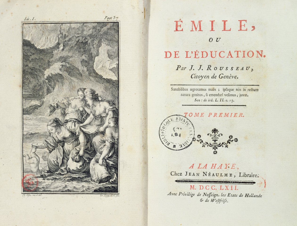 Frontispício de Emile por Jean-Jacques Rousseau, 1762 de Netherlandish School