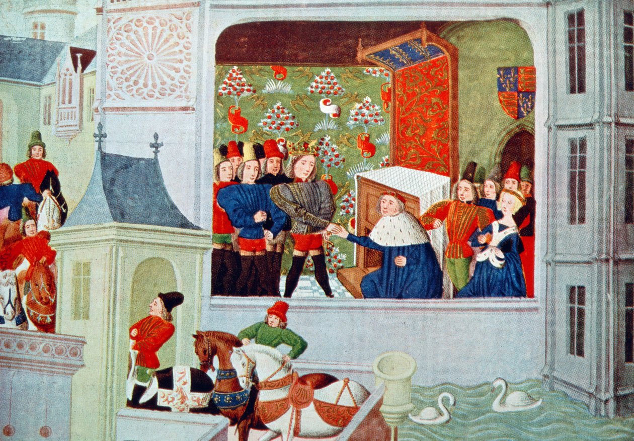Harl 4380 f.117 Entrevista de Ricardo II e o Duque de Gloucester no Castelo de Pleshy, de 