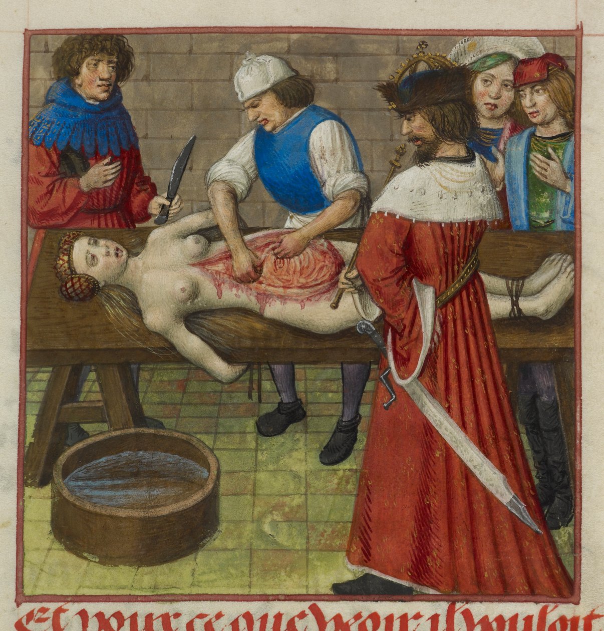 Harley 4425 f.59 Nero observando como a sua mãe Agrippina é dissecada, ilustração de 