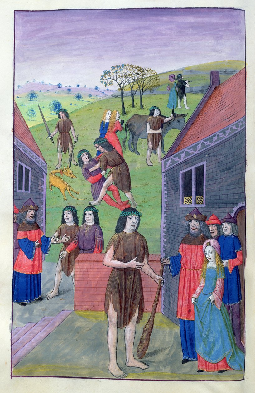Ms 324 f.91 v. Hercules luta contra Achelous e pega o touro pelo chifre, 1479 de Netherlandish School