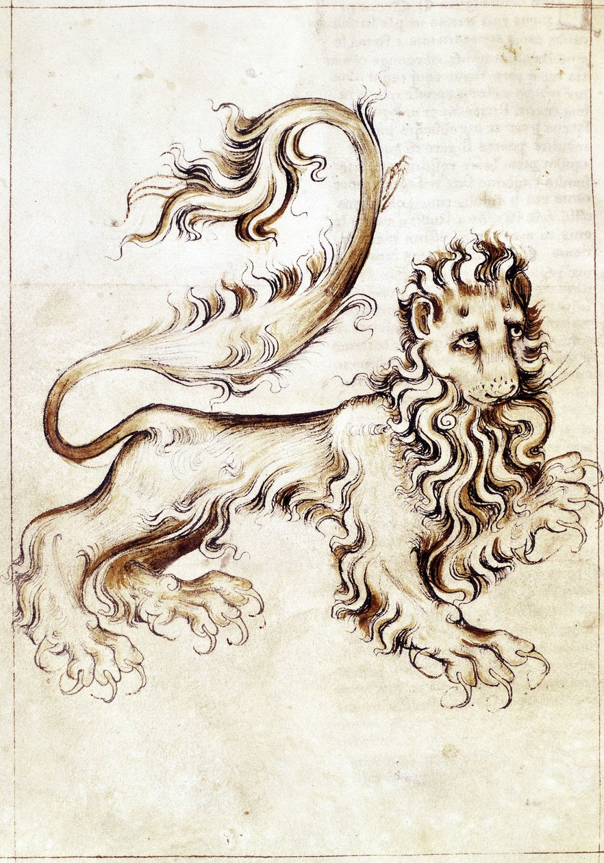 Sloane 3983 f.16v O signo do zodíaco Leão (velino) de Netherlandish School