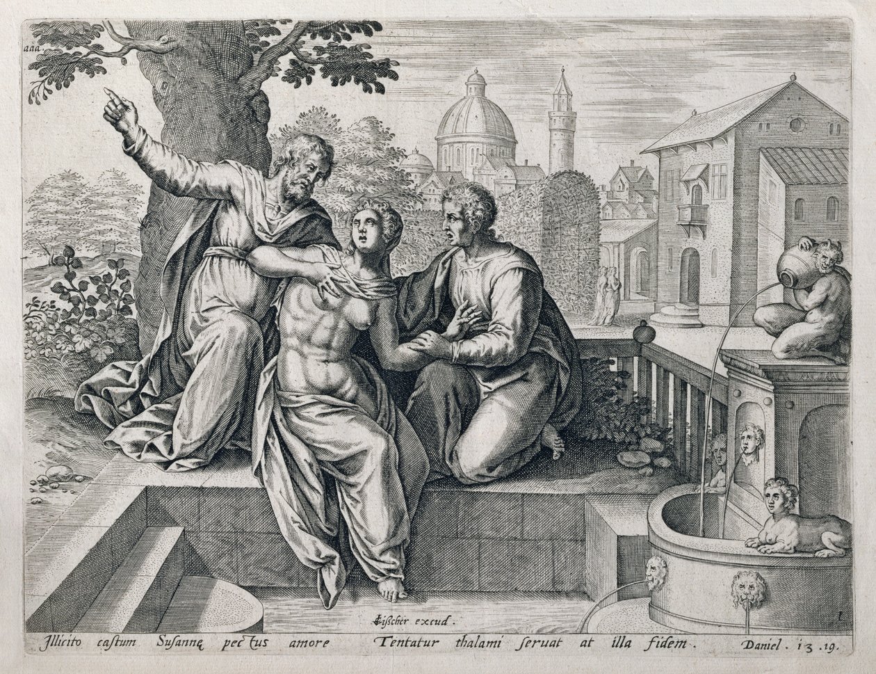 Susanna and the Elders, de uma série ilustrando cenas da Bíblia, pub. por Claes Jansz Visscher (c.1550-c.1612) c.1590 de Netherlandish School