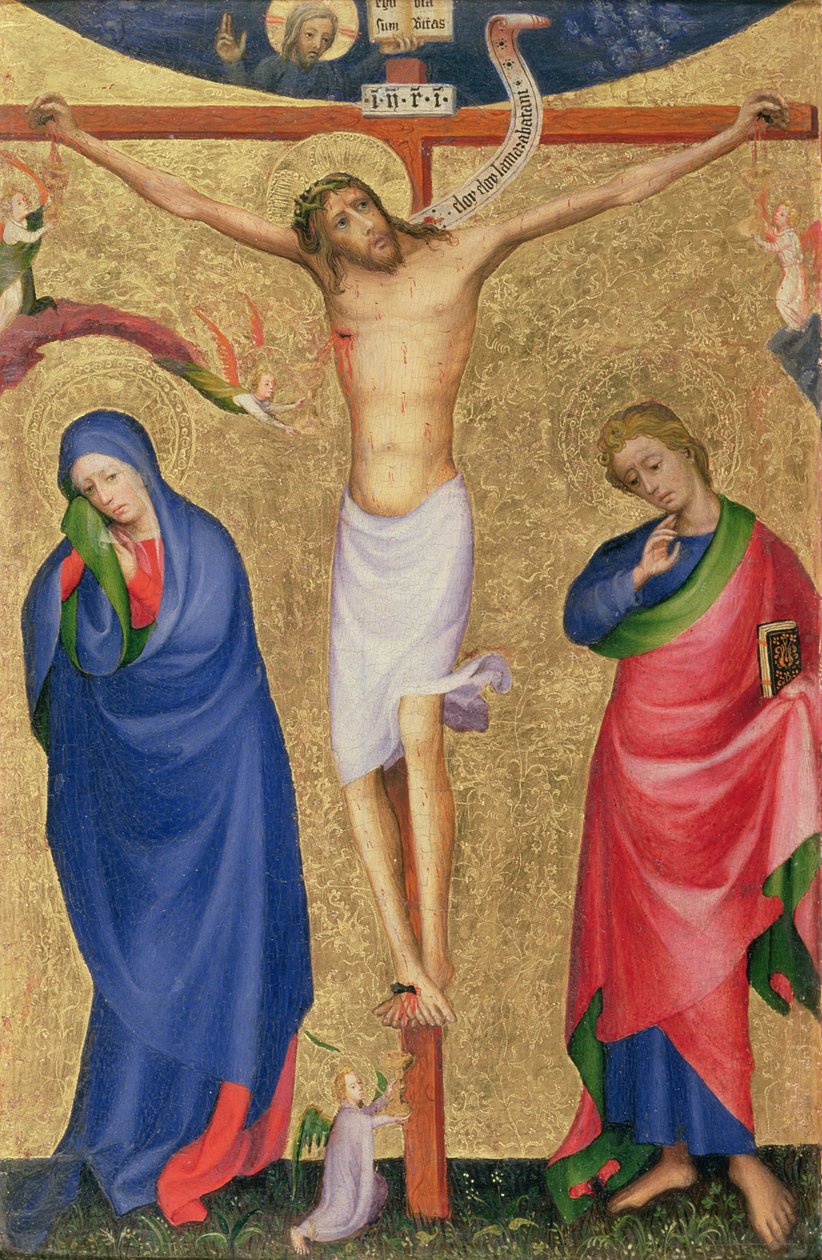 A Crucificação, de um retábulo dobrável, c.1400 (tempera e folha de ouro no painel) de Netherlandish School