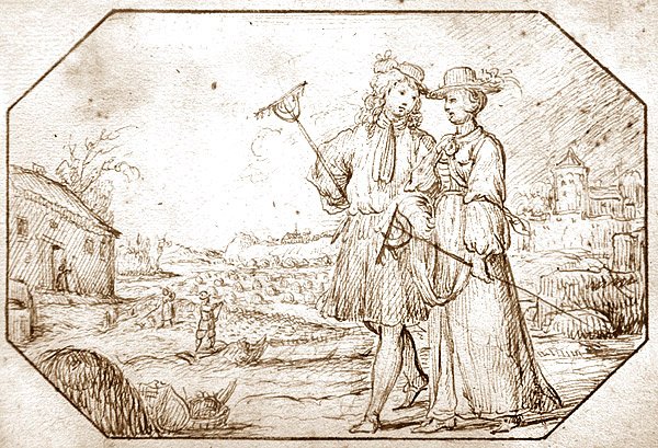 O Four Seasons: Primavera - Enxada, c.1675 (caneta e tinta sépia sobre papel) de Netherlandish School