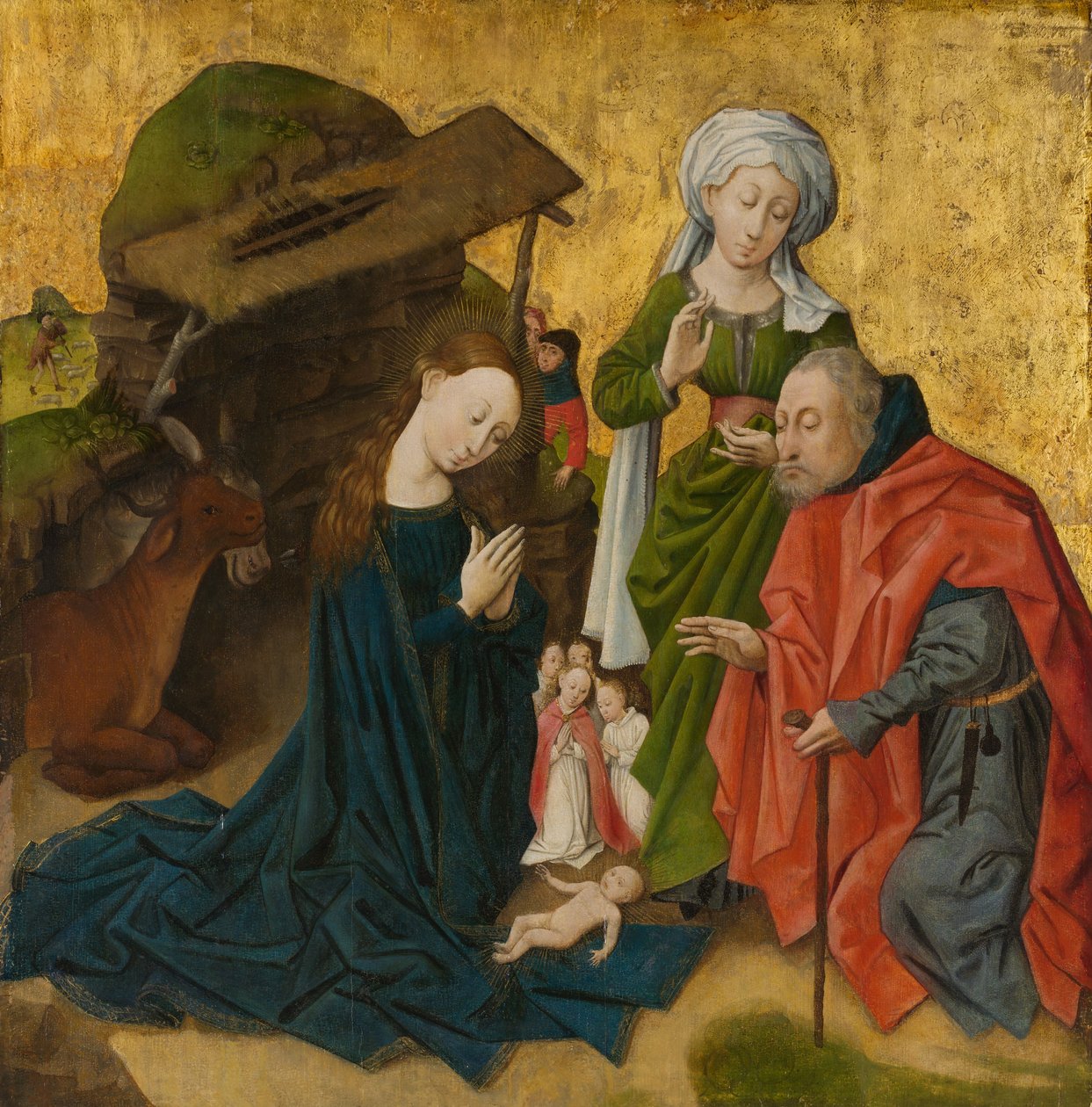 A Natividade, c.1460 (óleo sobre madeira, terra de ouro) de Netherlandish School