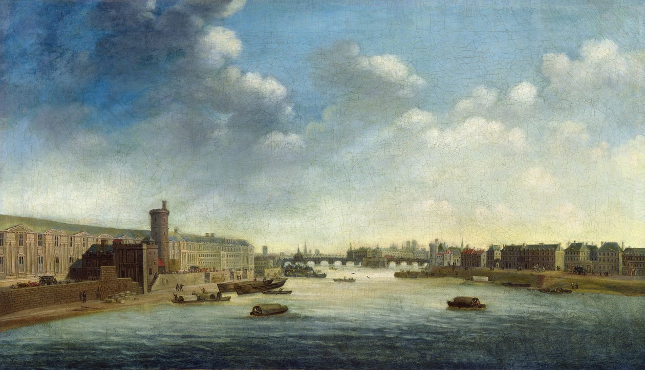 O Sena da Ponte Barbier A montante, o Louvre de Netherlandish School