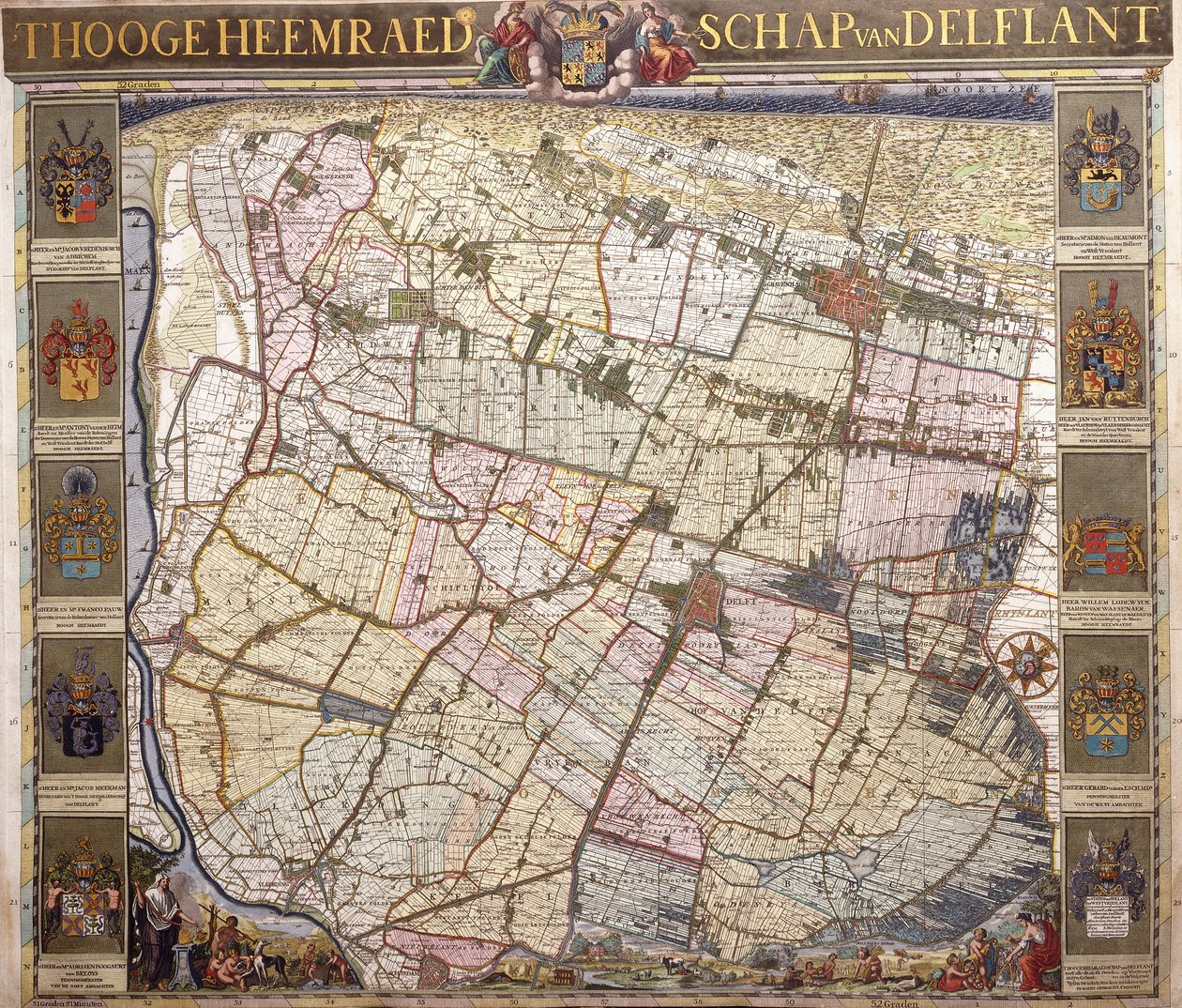 Mapa de parede de Delftland, 1712 de Netherlandish School