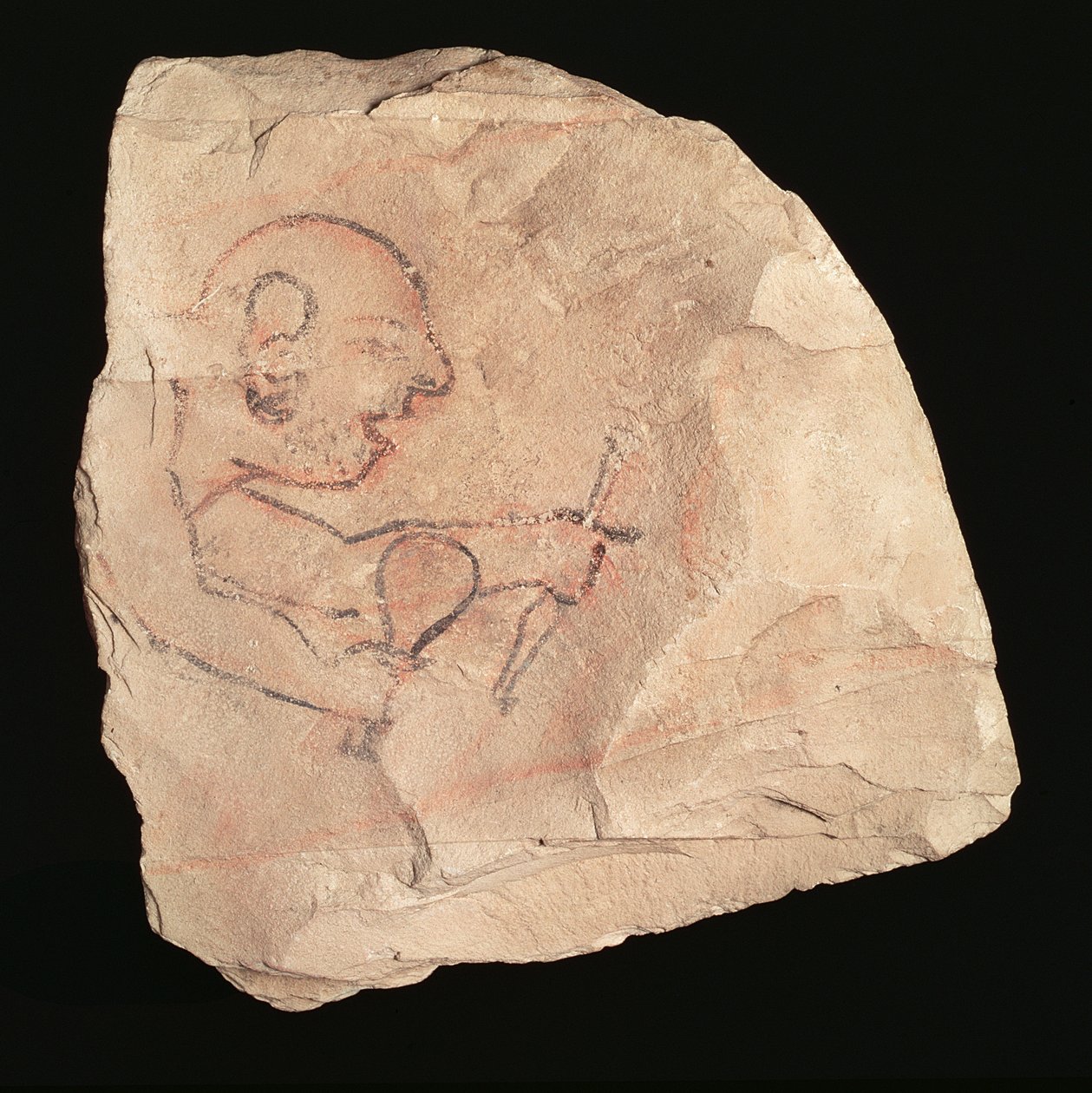 Ostracon representando um pedreiro não barbeado, possivelmente de Deir el-Medina, Dinastia XIX-XX, 1200-1153 aC (calcário pintado) (ver também 282583) de New Kingdom Egyptian