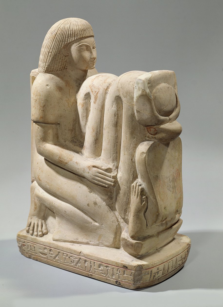 Estátua de Setau apresentando a deusa da cobra Nekhbet (calcário) de New Kingdom Egyptian