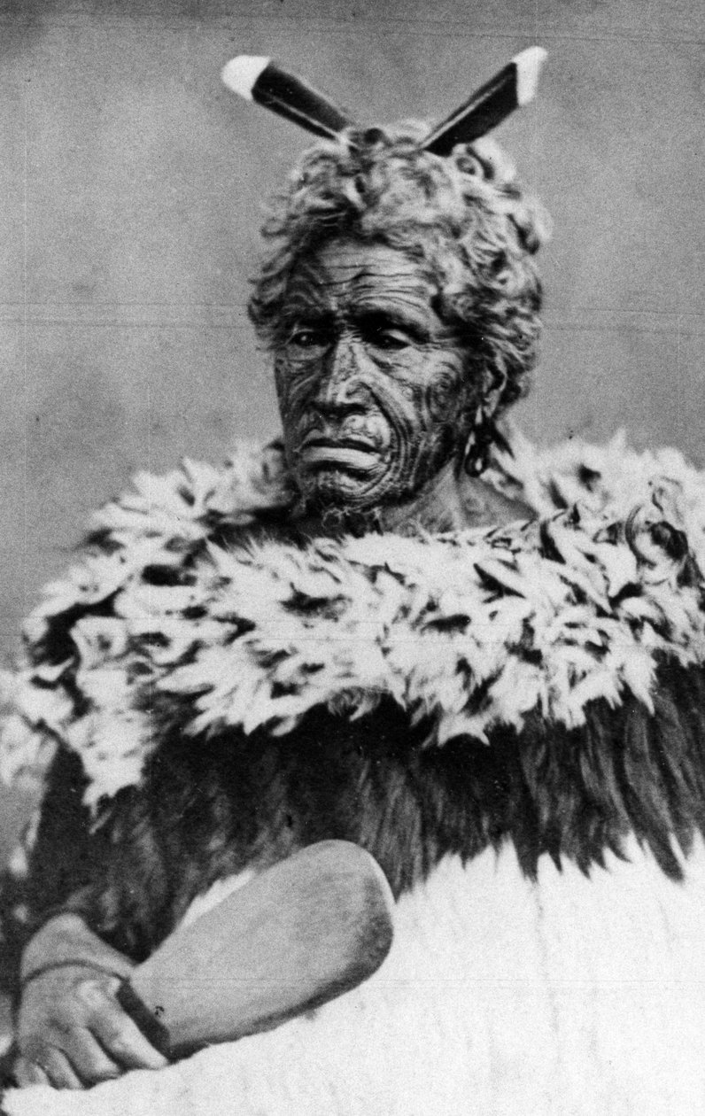 Retrato de um homem maori, antes de 1880 de New Zealand Photographer