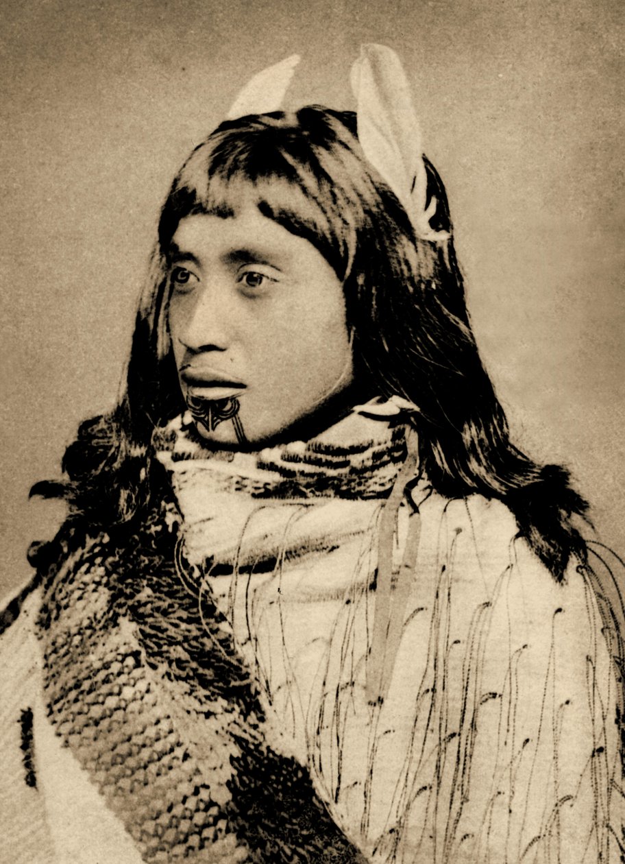 Menina maori com moko queixo de New Zealander Photographer