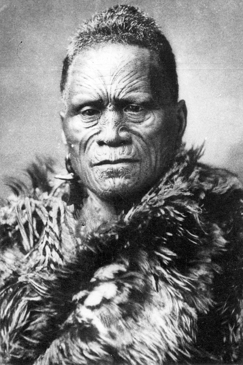 Retrato de um homem maori, antes de 1880 de New Zealander Photographer