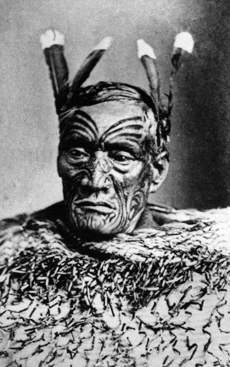 Retrato de um homem maori, antes de 1880 de New Zealander Photographer