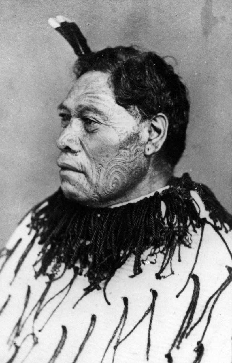 Retrato de um homem maori, antes de 1880 de New Zealander Photographer