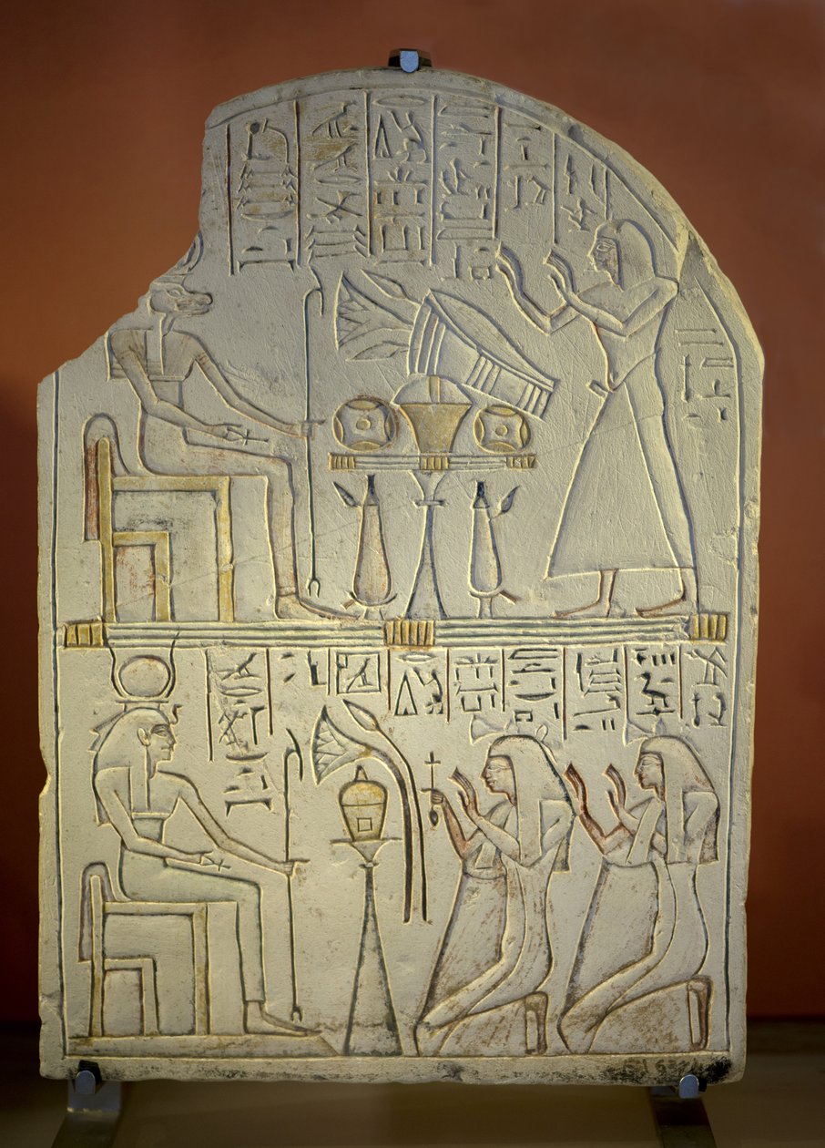 Art Egypt Stele de Penboui a Toueris e Isis Hathor (calcário pintado, novo império de New Kingdom Egyptian