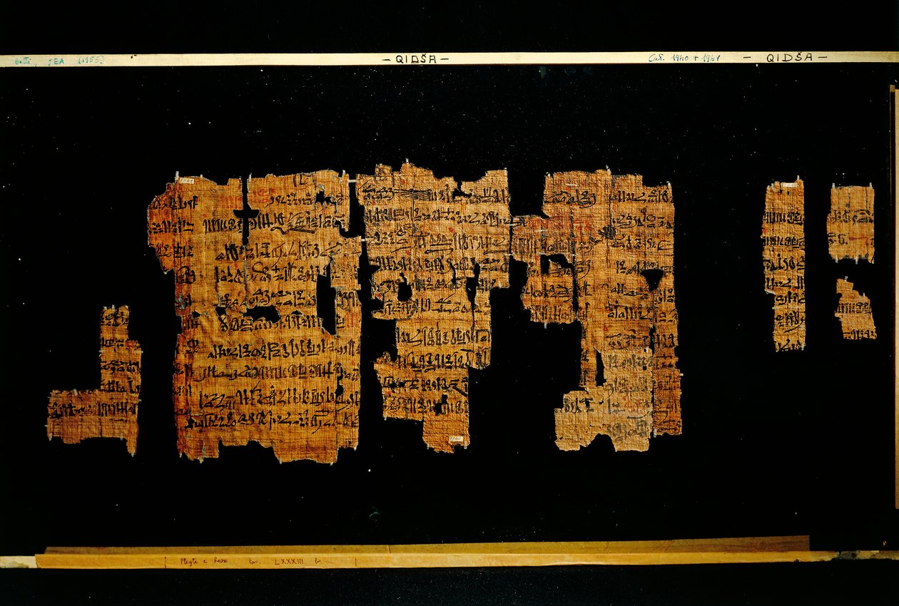 Fragmentos do documento contendo os atos do faraó Tutmose III (papiro) de New Kingdom Egyptian