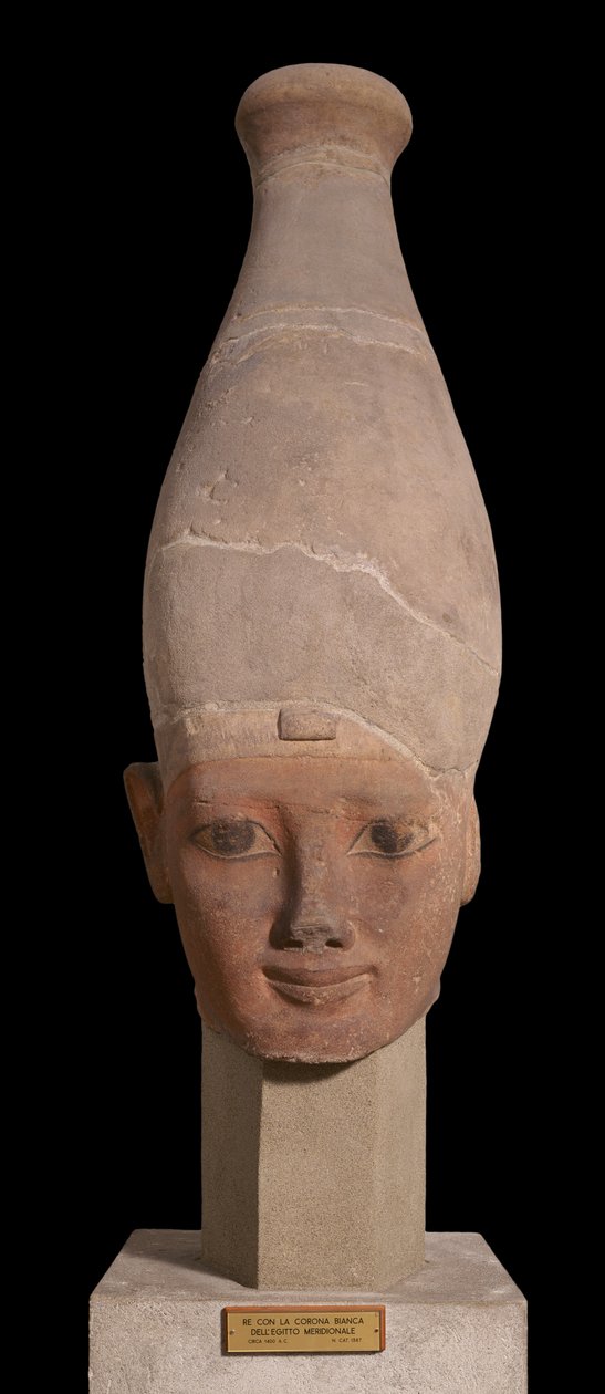 Cabeça de faraó com coroa branca do Alto Egipto, c.1400 a.C. (faiança) de New Kingdom Egyptian
