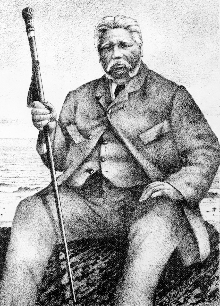 Reihana Waha-nui, ilustração da "História Antiga dos Maori" de John White, 1897 de New Zealand School