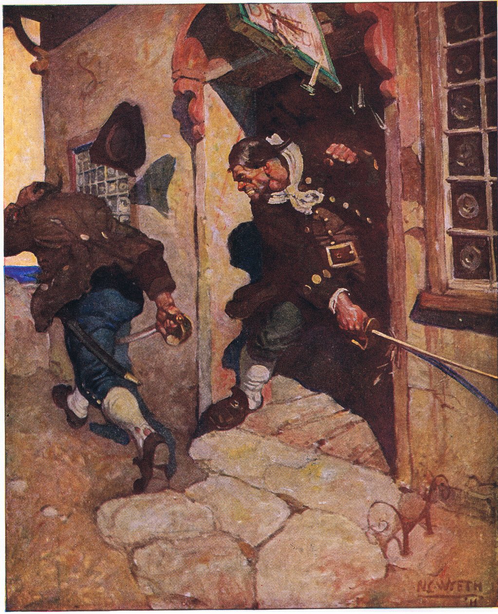 Capitão Bones routs Black Dog: Um último corte trêmulo teria dividido ele não tivesse sido interceptado por nossa grande tabuleta de Newell Convers Wyeth