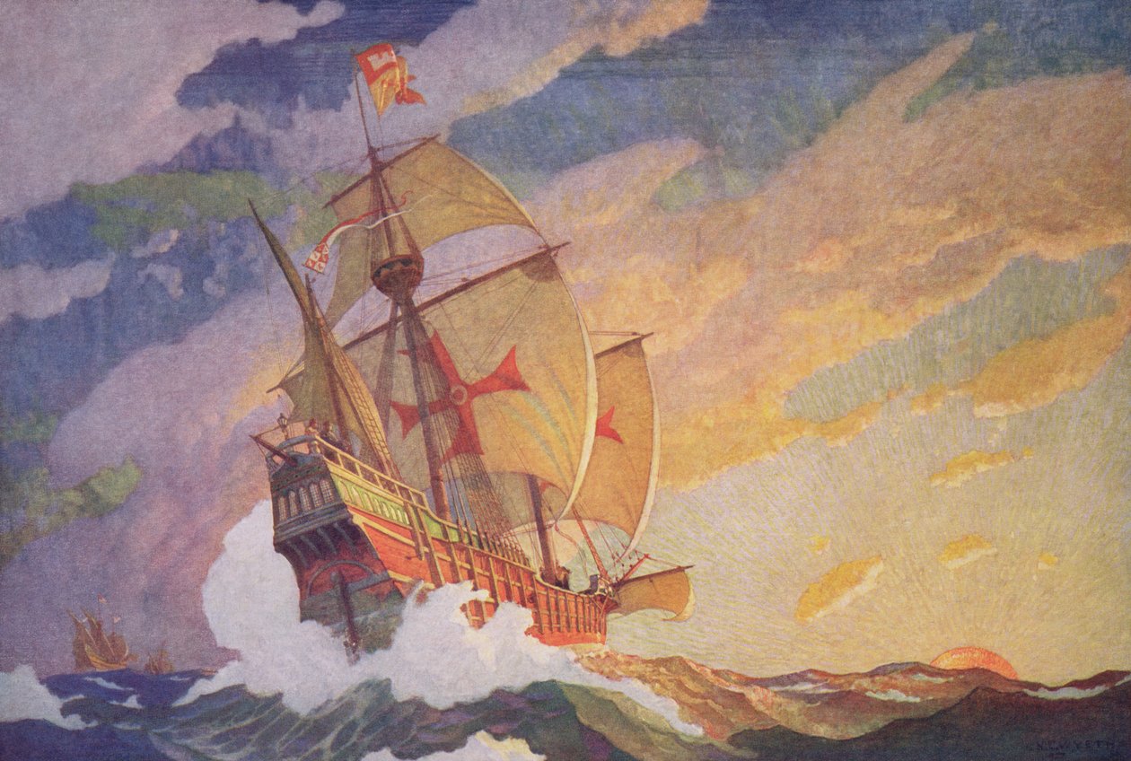 Columbus Crossing the Atlantic, 1927 (impressão) de Newell Convers Wyeth