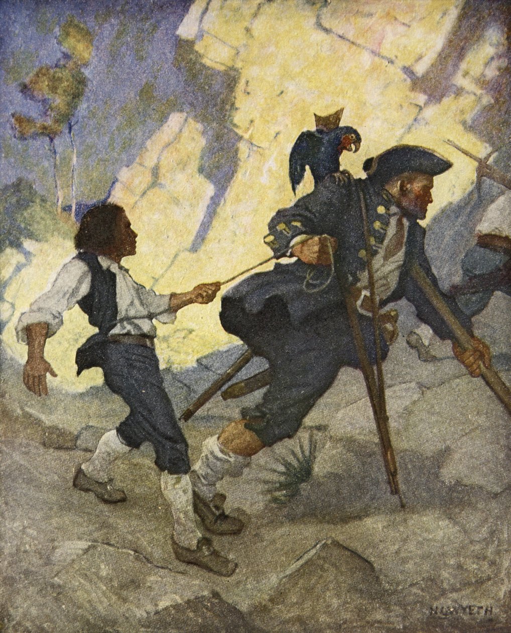 Para todo o mundo, fui conduzido como um urso dançarino, uma ilustração da "Ilha do Tesouro", de Robert Louis Stevenson, pub. Filhos de Charles Scribner, 1911 de Newell Convers Wyeth